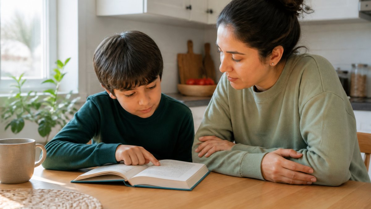 Infographic showing a step-by-step process for parents to improve a child's daily reading and comprehending skills