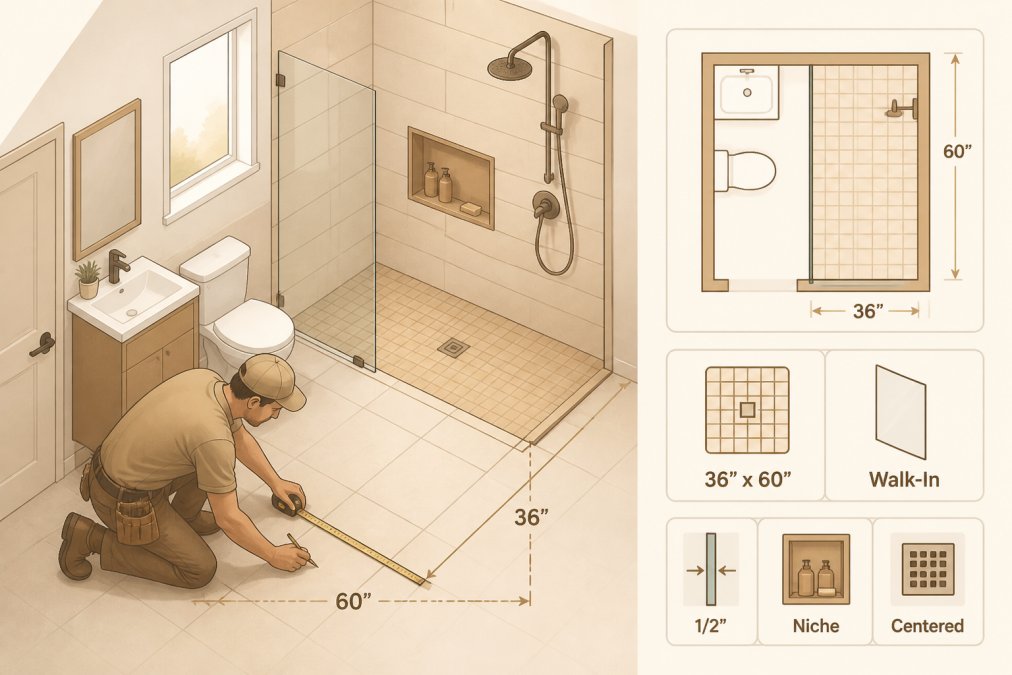 Professional illustration showing install shower small bathroom
