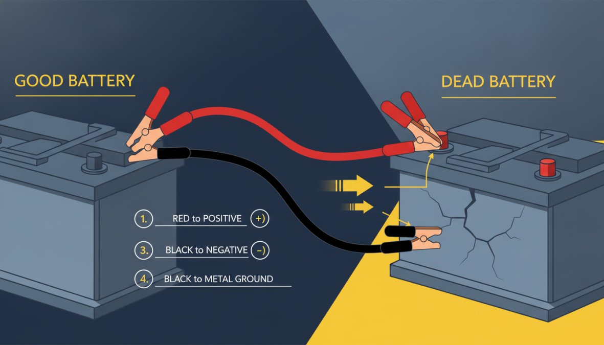 Step-by-step visual guide for how to jump start dead battery