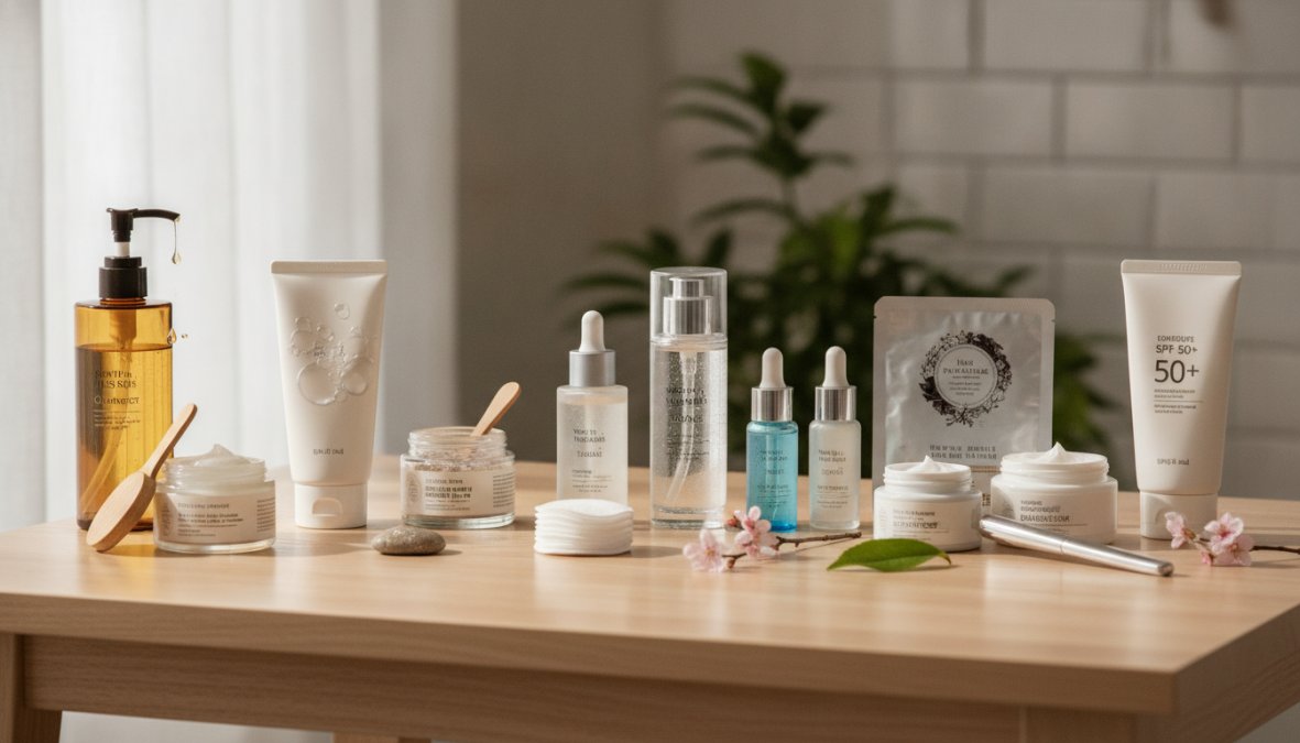 Process diagram showing steps for Korean for how to layer korean skincare products