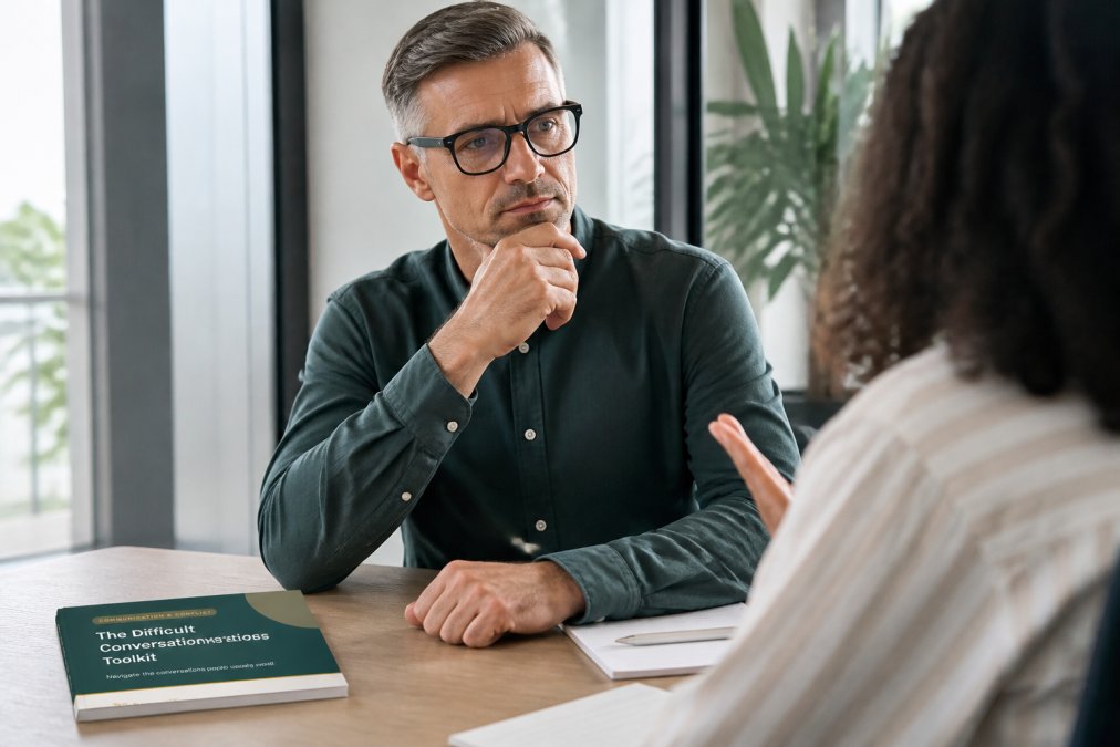 Professional illustration showing Manager for difficult conversations