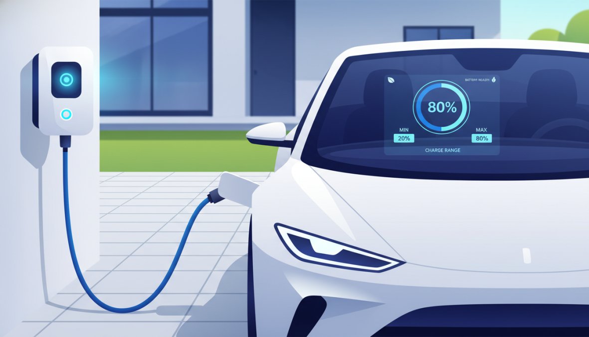 Professional illustration showing how to maintain electric vehicle battery health