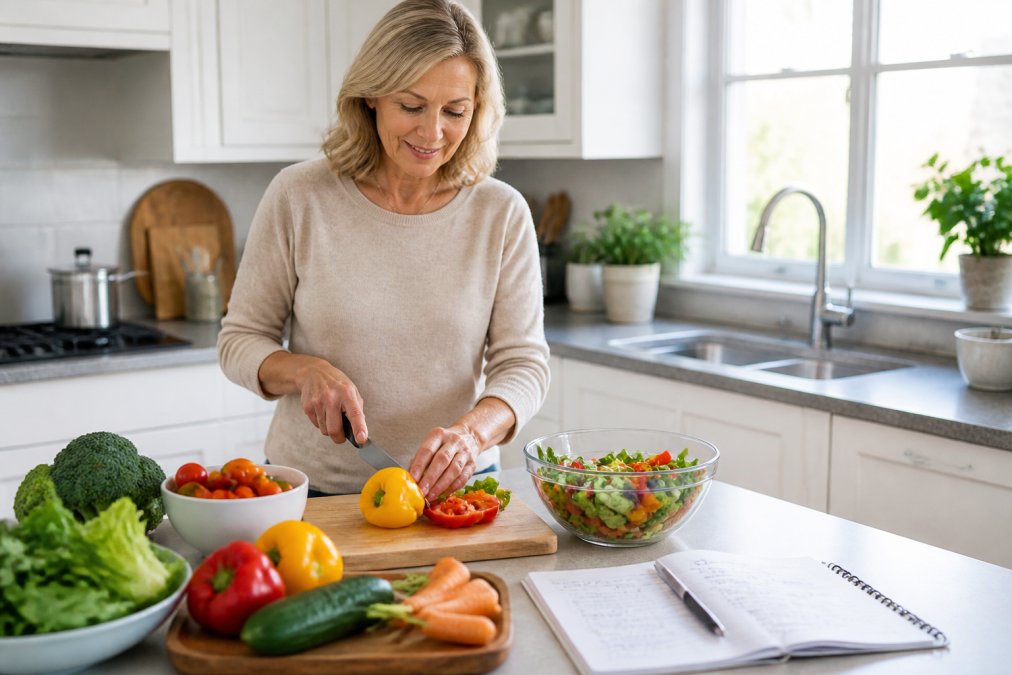 Infographic illustrating a step-by-step process for meal planning and sustainable weight management habits