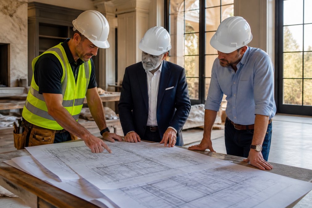 Professional illustration showing luxury home construction