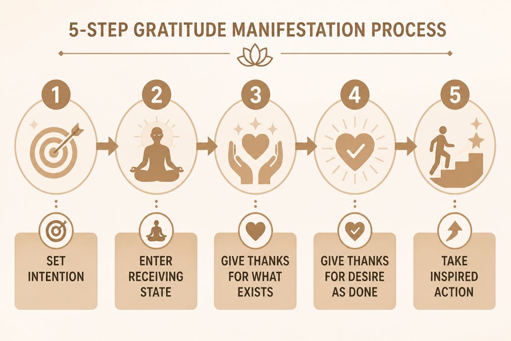 Process diagram showing steps for manifest with gratitude