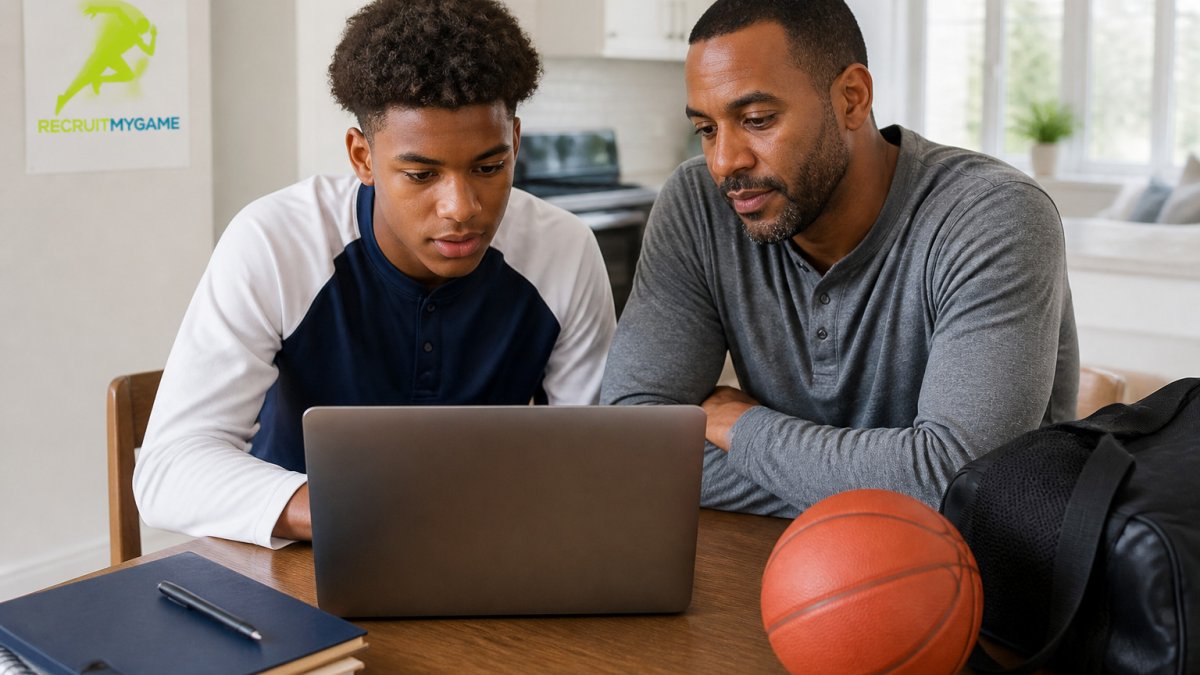 Student and parent reviewing the NCAA registration process for college athletic eligibility on a laptop