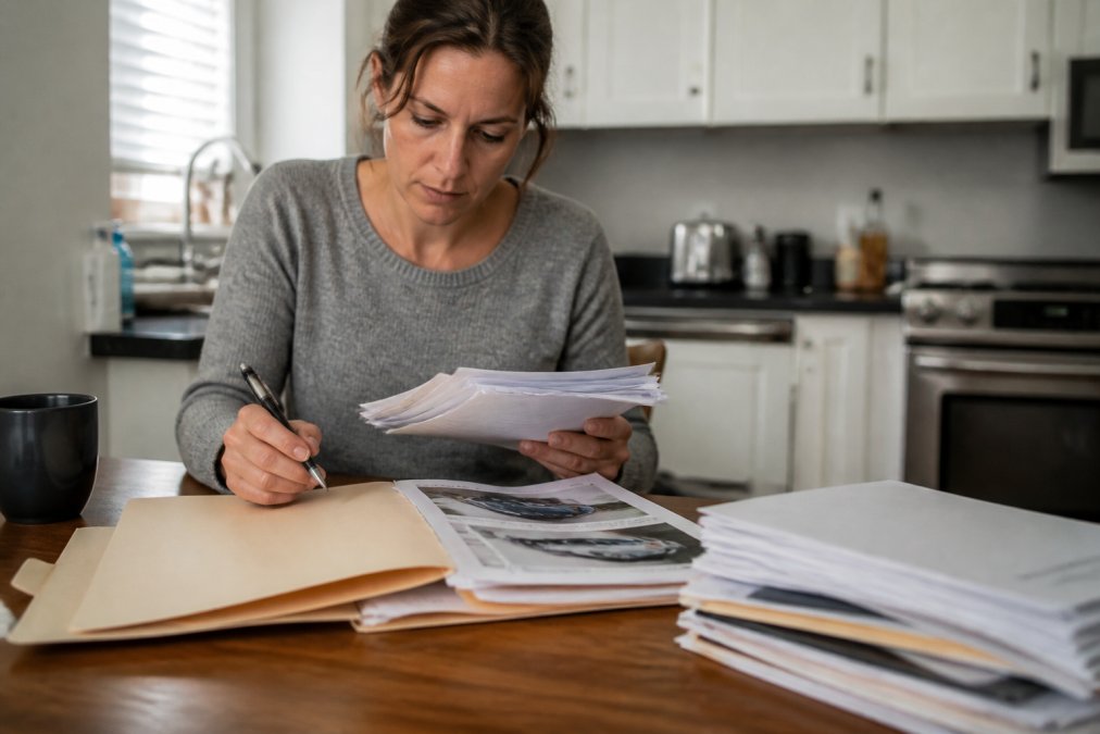 Infographic showing the process of organizing documents for a car accident settlement claim