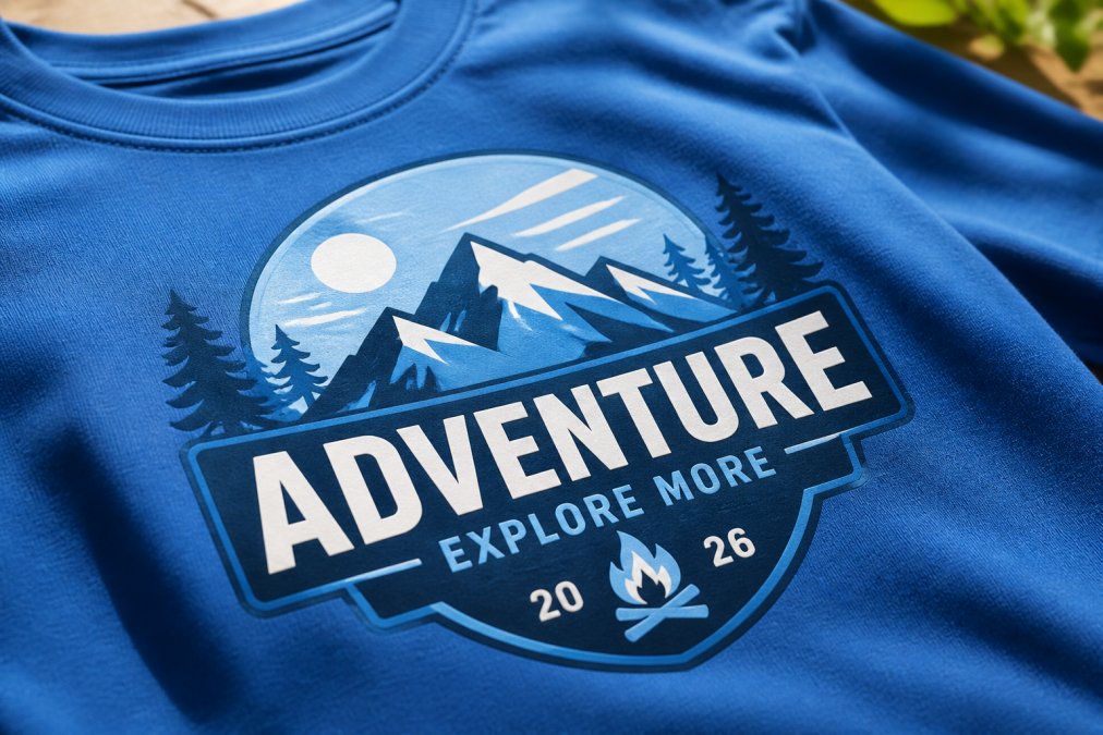 Close-up of finished custom-printed shirt showing vibrant color detail and crisp print edges on cotton fabric, natural daylight