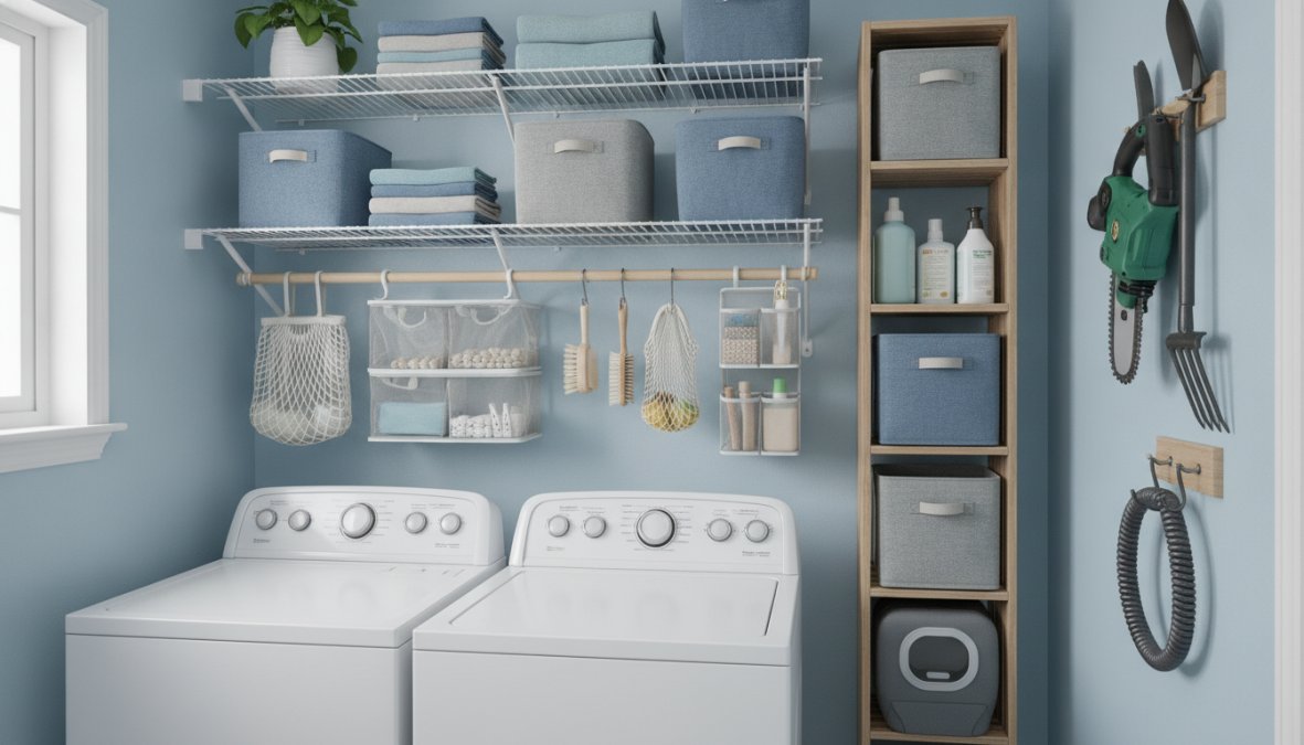 Professional illustration showing organize small laundry rooms