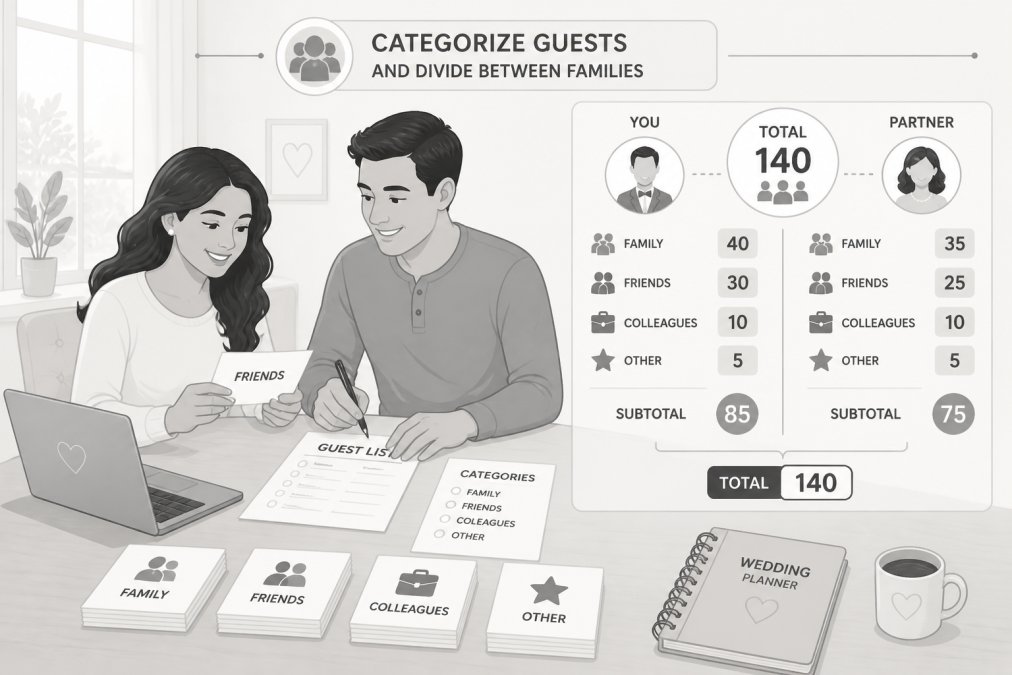 Professional illustration showing organize wedding guest list