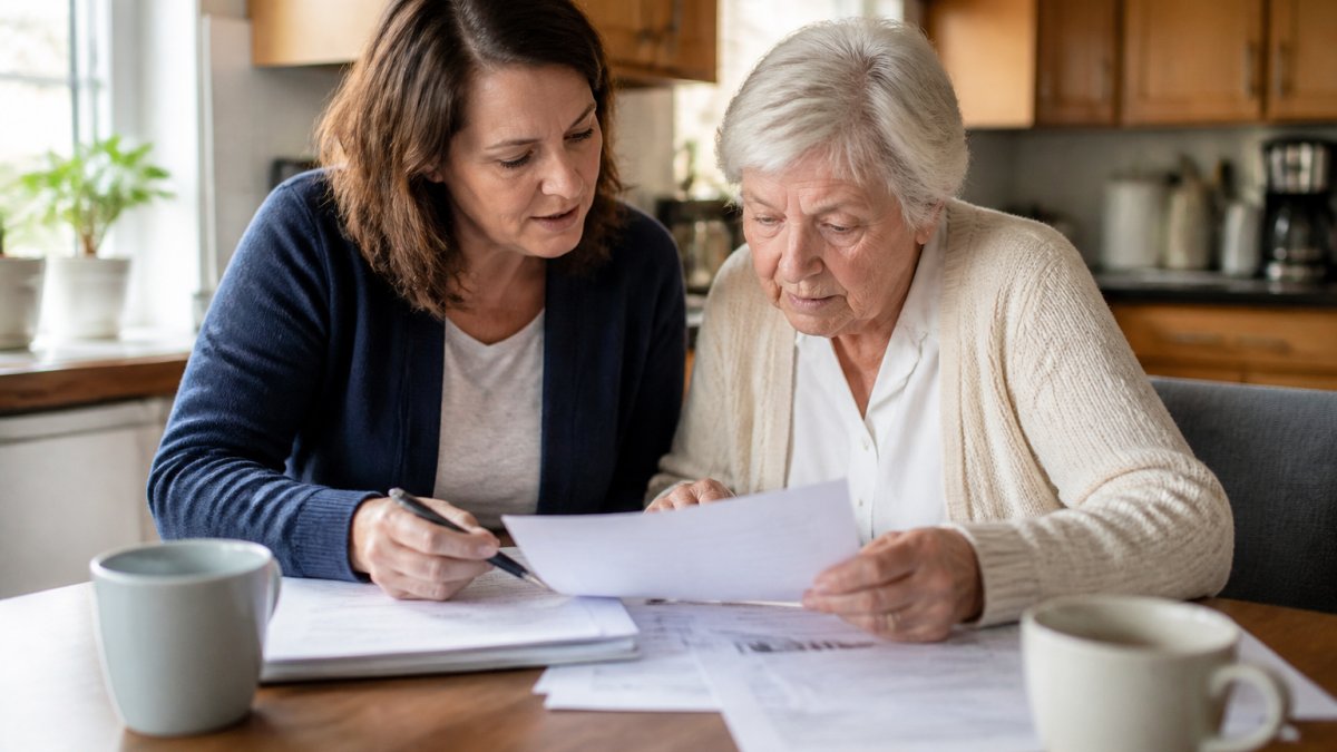 Flowchart illustrating a decision framework to pay for long-term home care while reviewing family finances.