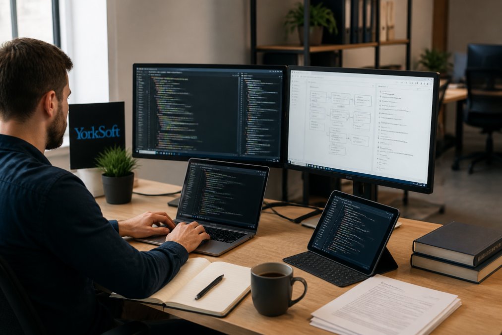 Integration architecture showing bespoke web development process