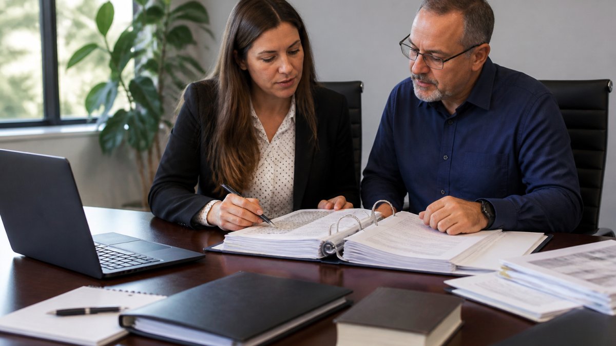 Regulatory experts reviewing data and checklists for a GRAS notification process flowchart