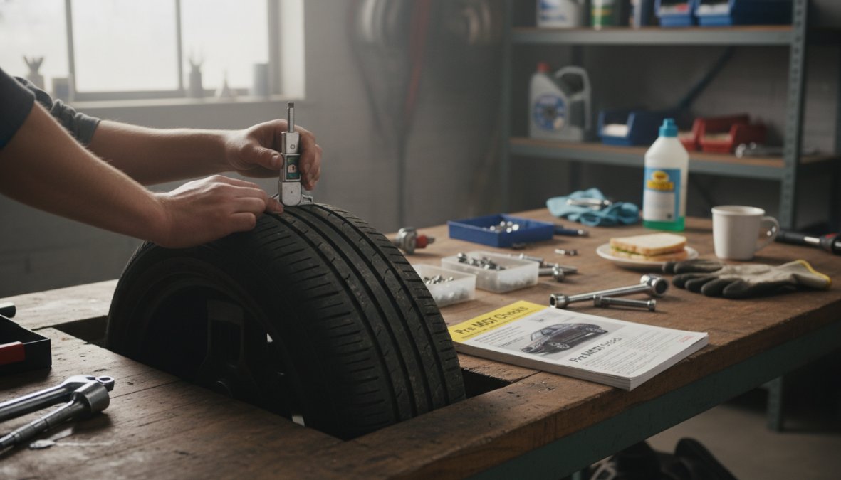 Step-by-step visual guide for tread and depth and person concepts for how to prepare for mot
