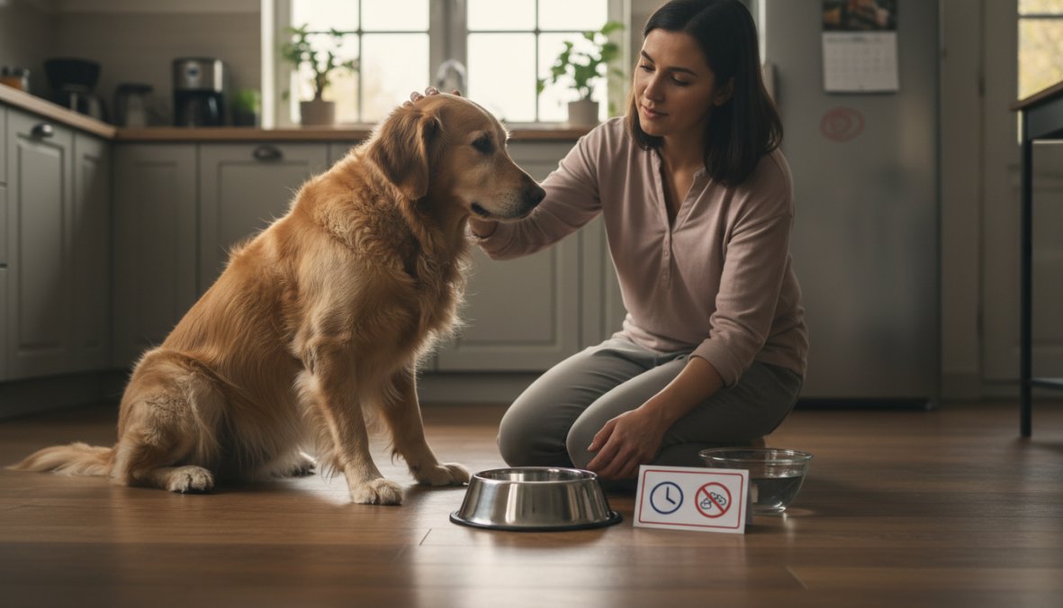 Professional illustration showing dog and sitting and calmly concepts for how to prepare dog for surgery