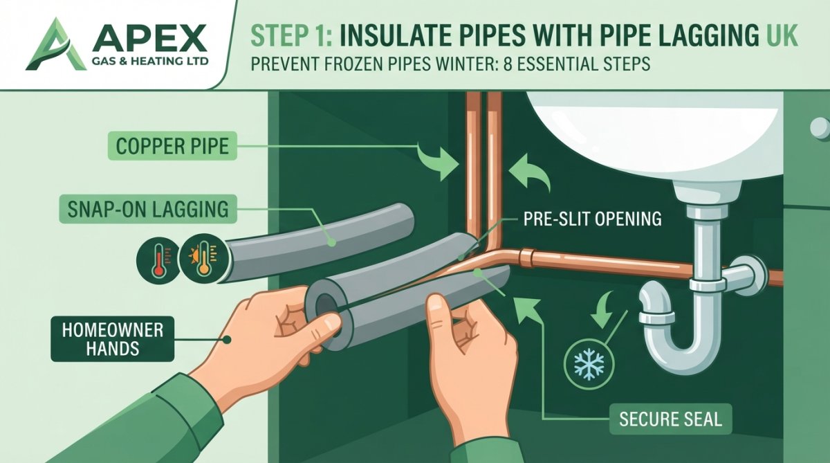 Process diagram showing steps for prevent frozen pipes