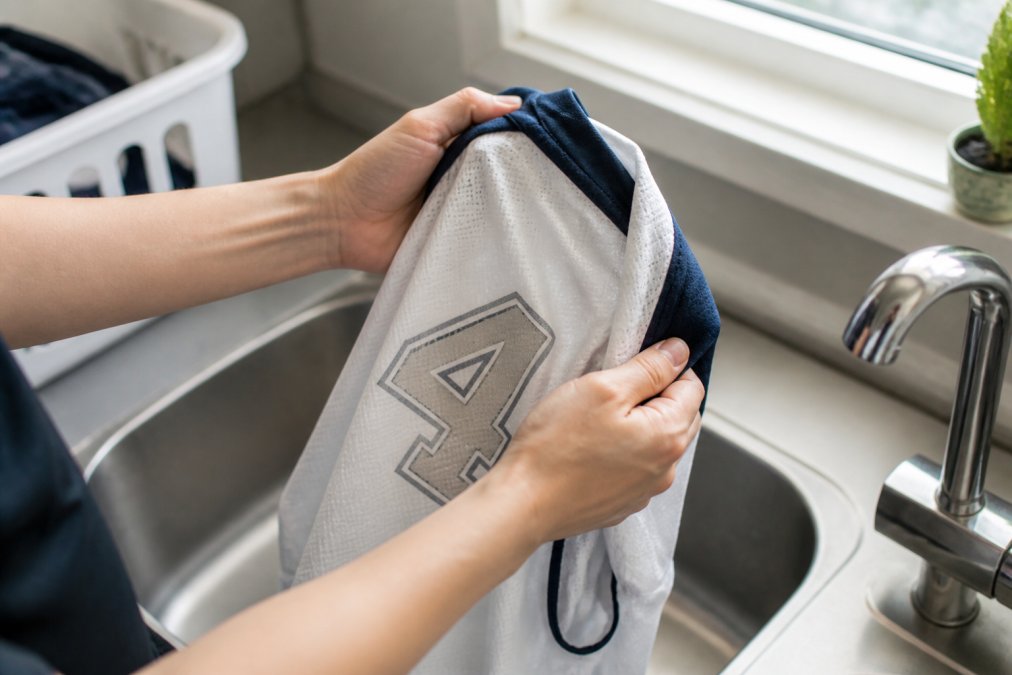 Step-by-step visual guide for prevent jersey logo cracking