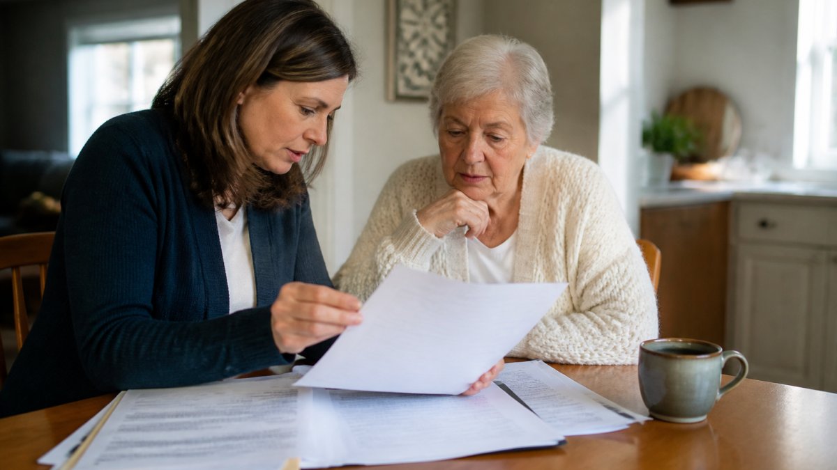 Infographic flowchart showing the steps to qualify for medicaid memory care while reviewing family documents