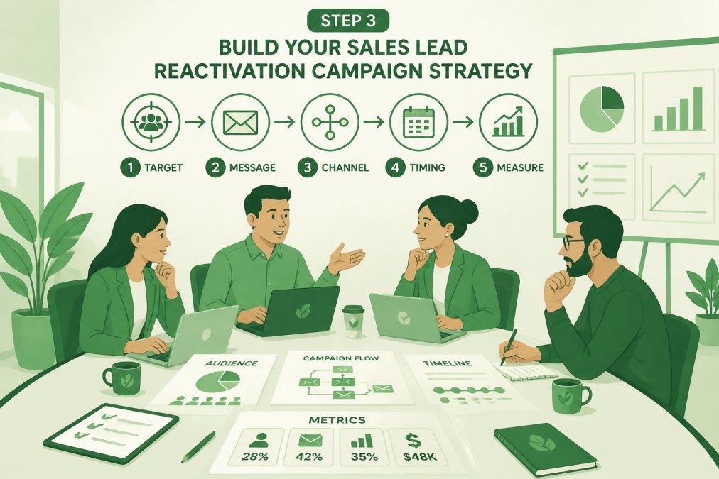 Marketing team collaborating around conference table discussing campaign strategy with laptops, planning documents, and coffee cups visible in bright office setting
