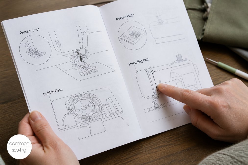 Professional illustration showing read sewing machine manuals