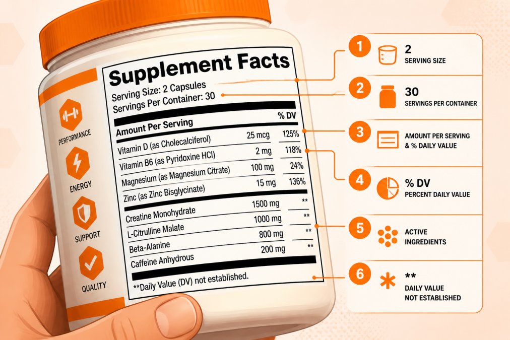 Step-by-step visual guide for read supplement facts labels
