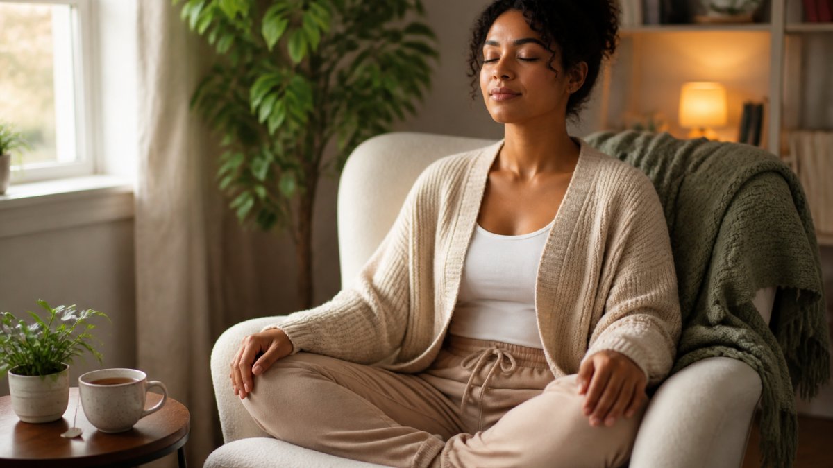Infographic illustrating a step-by-step process for using micro-recovery techniques to calm the nervous system.