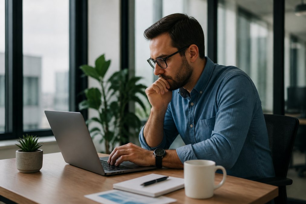 IT engineer analyzing cloud server performance metrics on a laptop to learn how to reduce cloud infrastructure costs