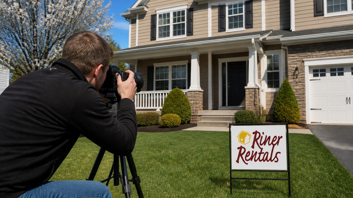 Professional photographer capturing a well-maintained rental home to help reduce rental vacancy rates.