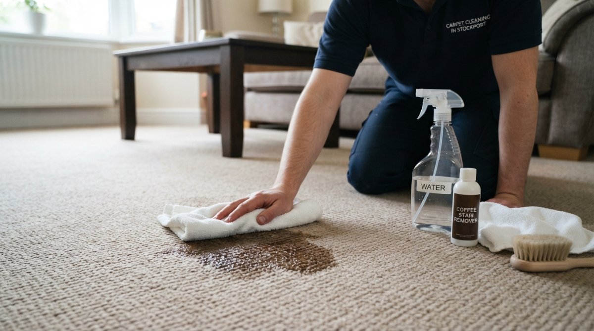 Step-by-step visual guide for Close for how to remove coffee stains from carpet