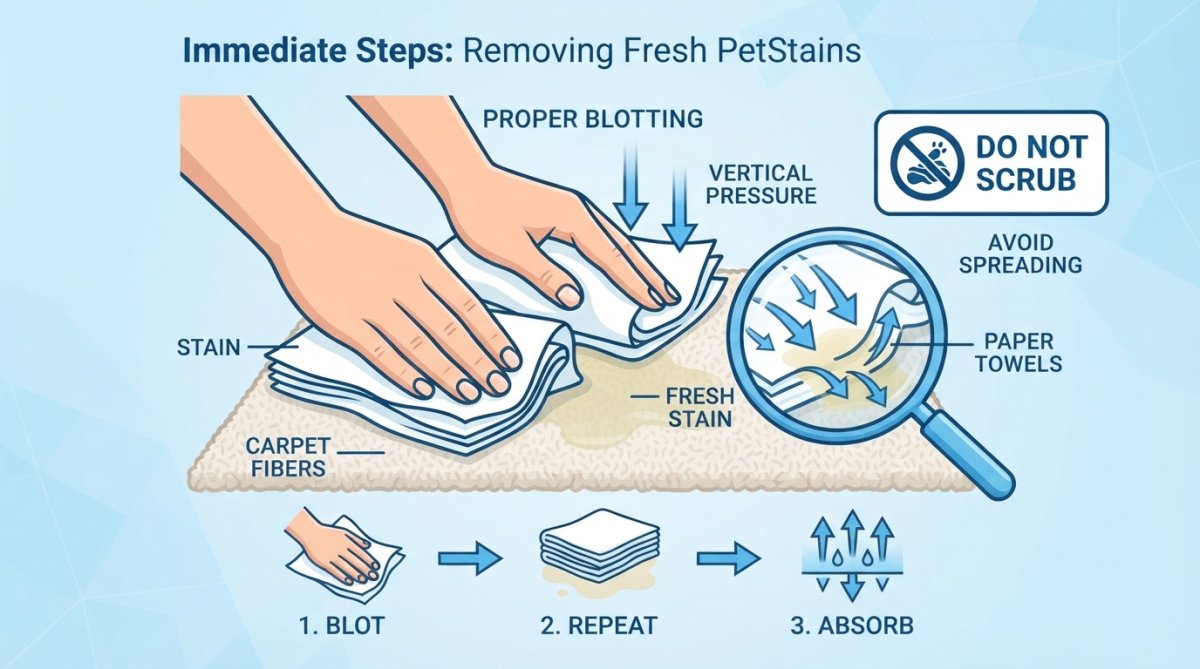 Process diagram showing steps for how to remove pet stains from carpet