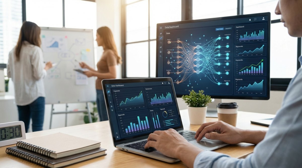 A screenshot of an AI tool generating keyword ideas based on a specific prompt