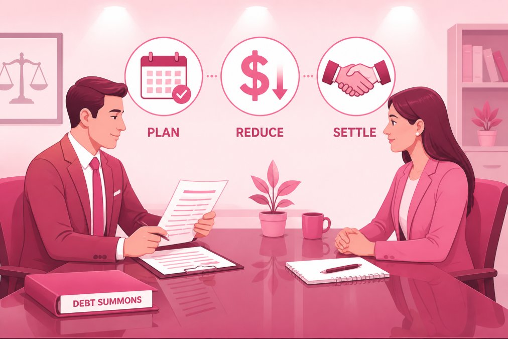 Professional illustration showing debt summons
