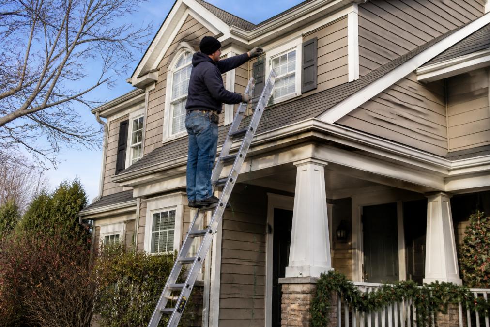 How to Safely Hang Holiday Lights on Two-Story Homes
