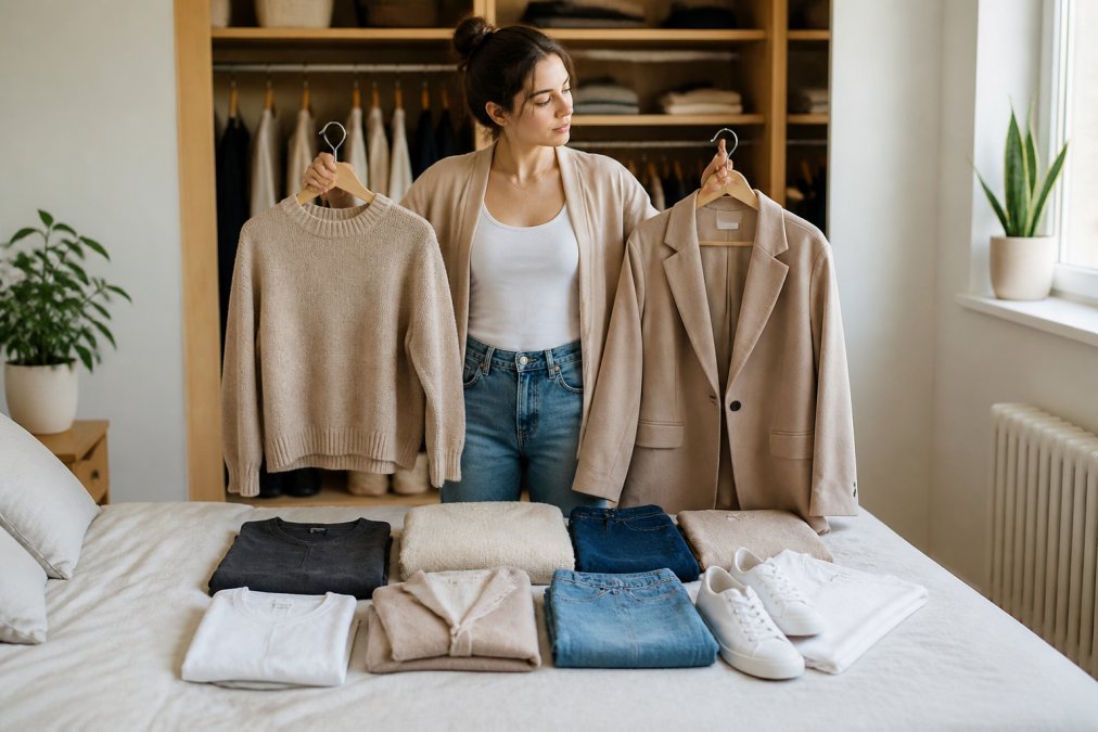Step-by-step process for building a capsule wardrobe to save on trends by selecting versatile neutral staples.