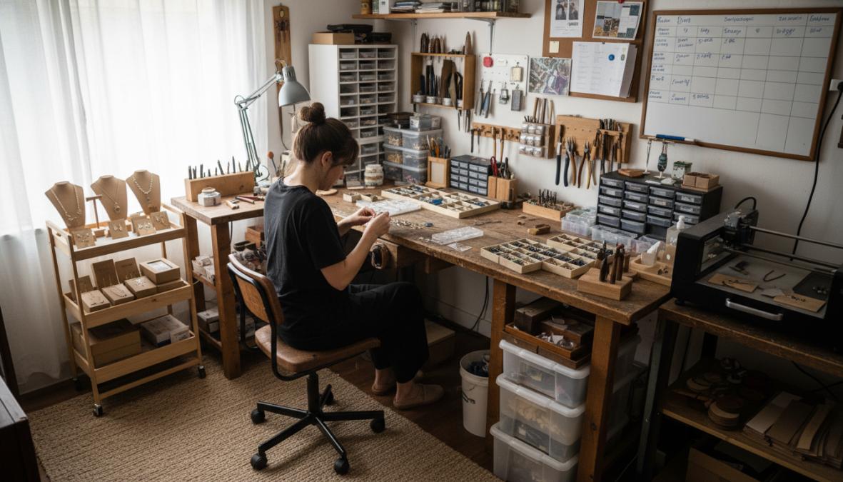 Software tools interface for artisan and well-organized and wooden concepts for how to scale handmade business sales