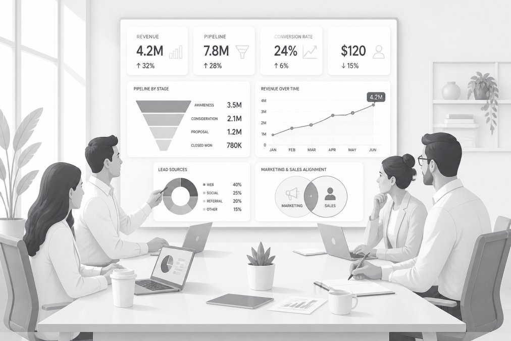 Professional illustration showing scale revenue 2026
