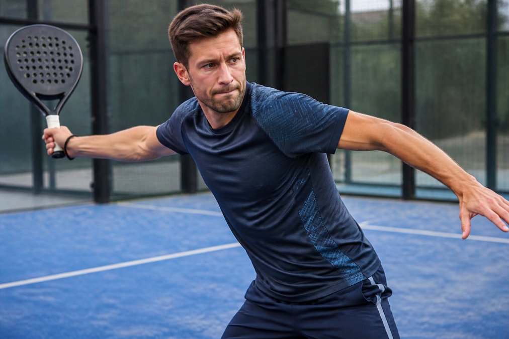 Diagram showing how moisture wicking padel shirts provide range of motion during lateral court movements