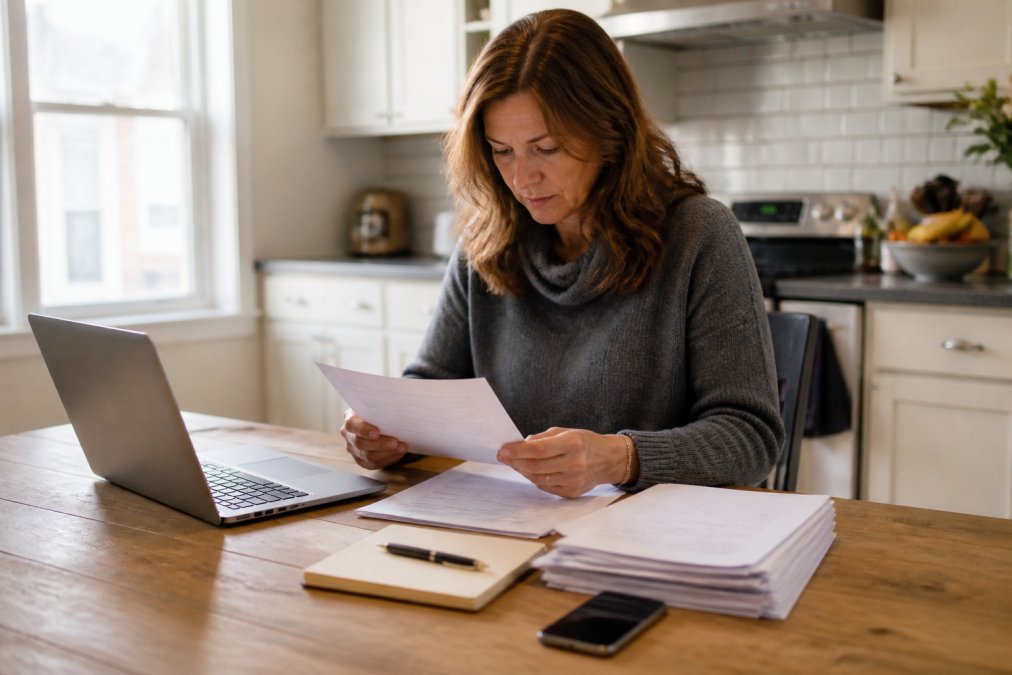 Checklist infographic for a person using a laptop to sell inherited house remotely from their kitchen table