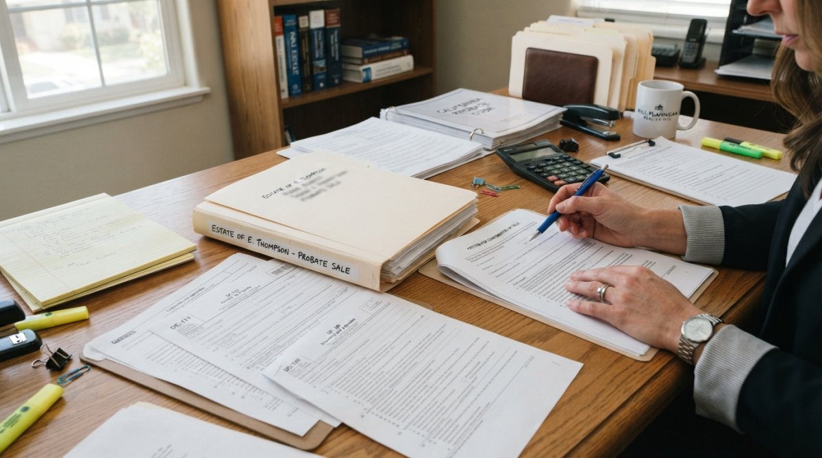 Step-by-step visual guide for person and sitting and desk concepts for sell probate property