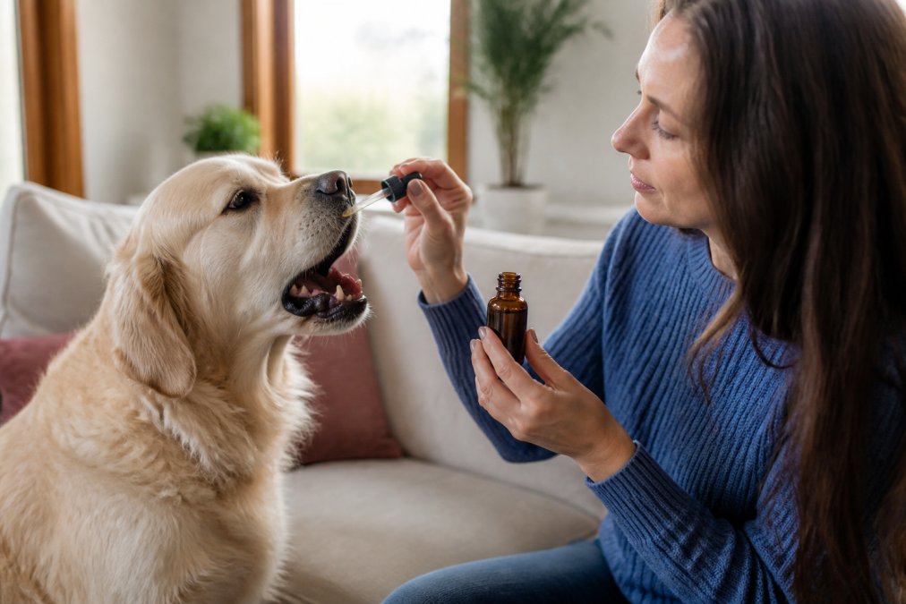 Professional illustration showing Dog, CBD for how to serve CBD for dogs