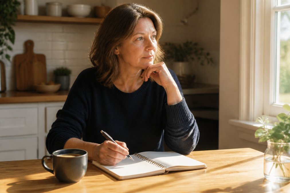 Infographic script process for setting healthy boundaries with adult children at a kitchen table