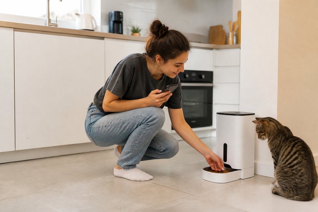 Infographic process for setting up smart pet feeders to simplify your daily home routine.