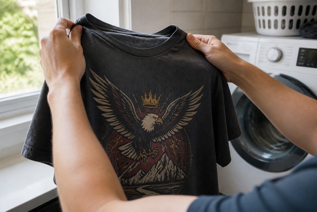 Infographic comparing durability of screen printing and DTG on high quality graphic tees after washing