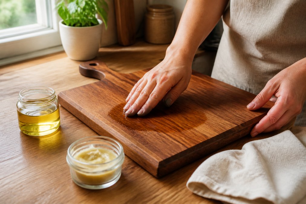Caring for wooden kitchenware with gentle hand washing and proper drying.
