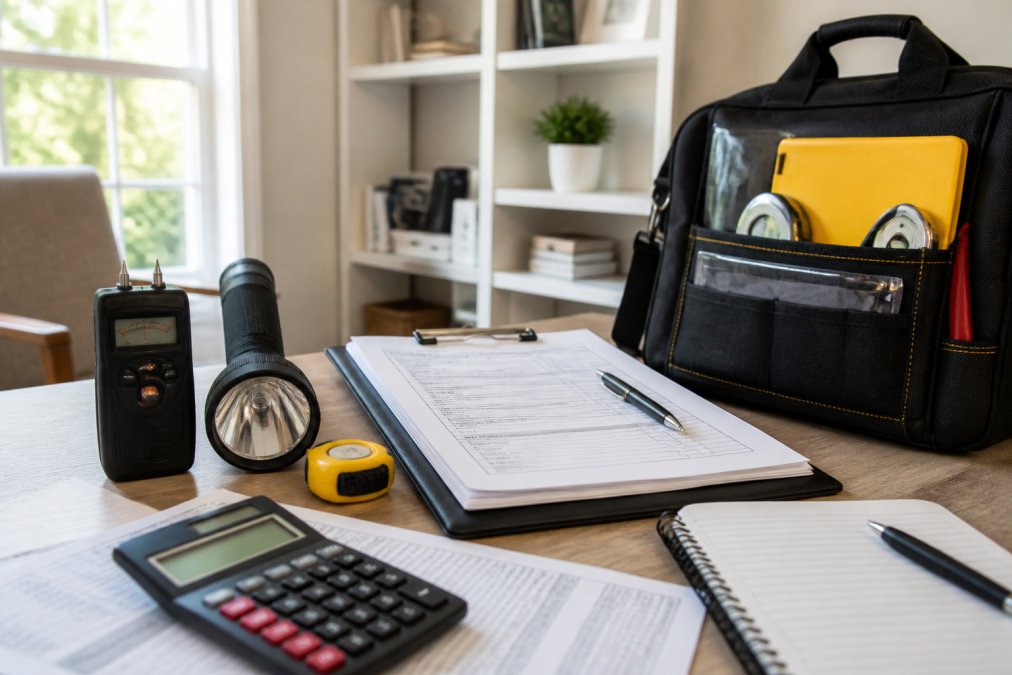 Infographic detailing essential tools and startup costs for a home inspection business budget
