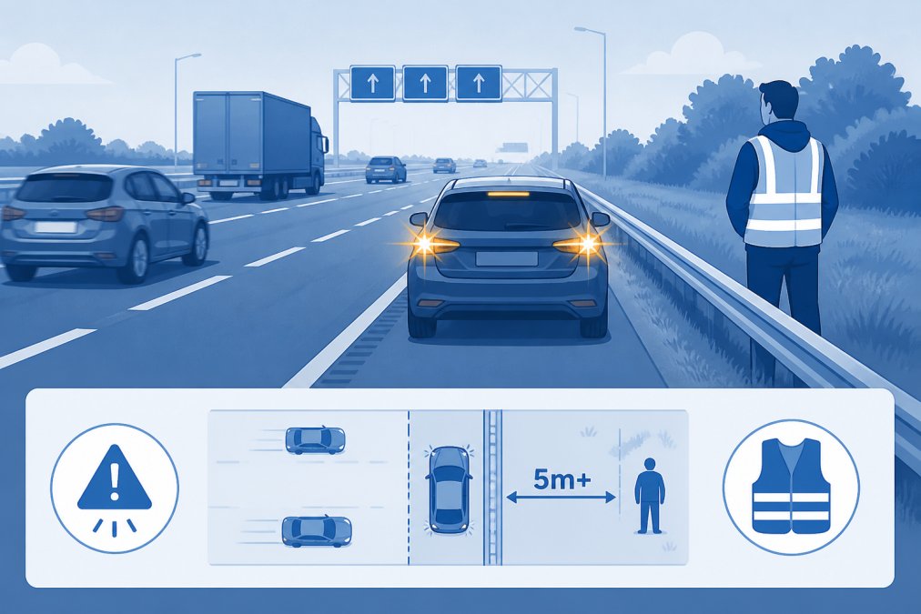 How to Stay Safe During a Motorway Breakdown: 2026 Guide Professional illustration showing motorway breakdown safety