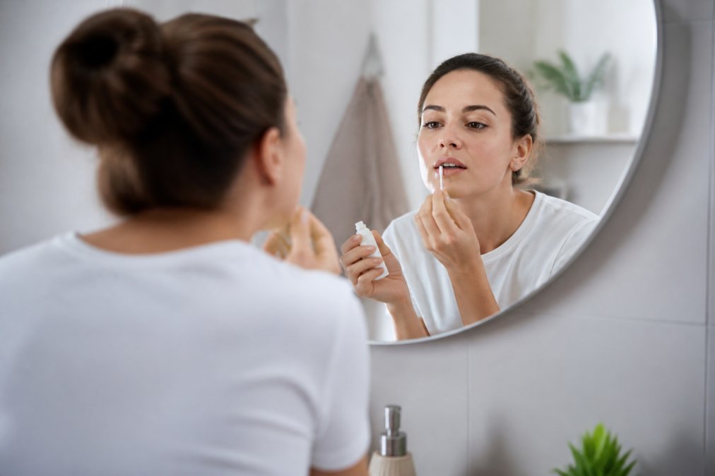 Professional illustration showing person and gently and applying concepts for stop cold sores fast