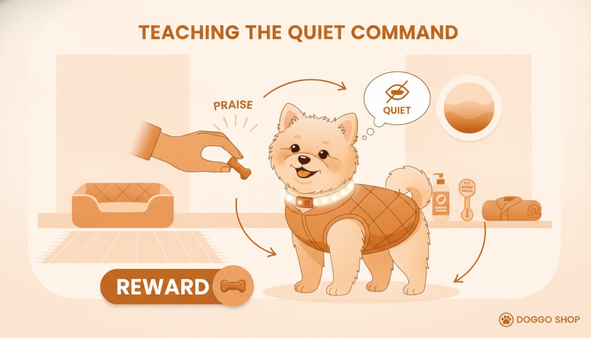 Professional illustration showing stop dog barking inside