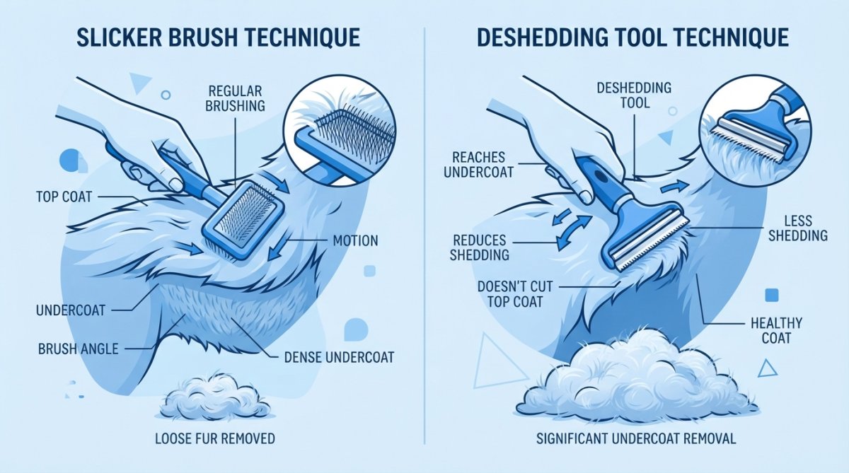 Process diagram showing steps for stop dog shedding