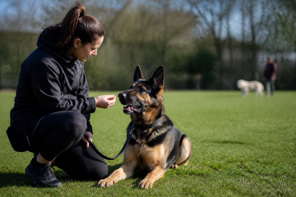 Step-by-step visual guide for German Shepherd for leash reactivity